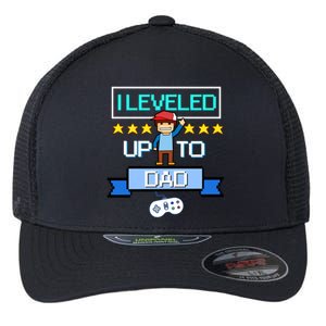 Funny I Leveled Up To Dad Retro Daddy Gamer Pixel Video Game Cool Gift Flexfit Unipanel Trucker Cap