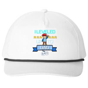 Funny I Leveled Up To Dad Retro Daddy Gamer Pixel Video Game Cool Gift Snapback Five-Panel Rope Hat