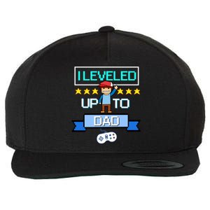 Funny I Leveled Up To Dad Retro Daddy Gamer Pixel Video Game Cool Gift Wool Snapback Cap