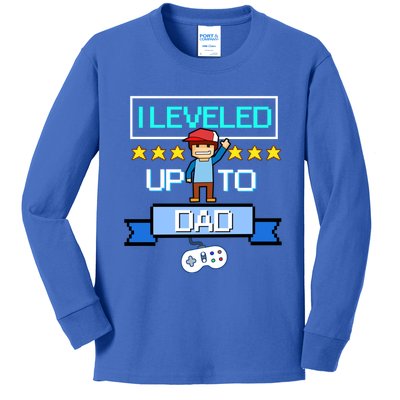 Funny I Leveled Up To Dad Retro Daddy Gamer Pixel Video Game Cool Gift Kids Long Sleeve Shirt