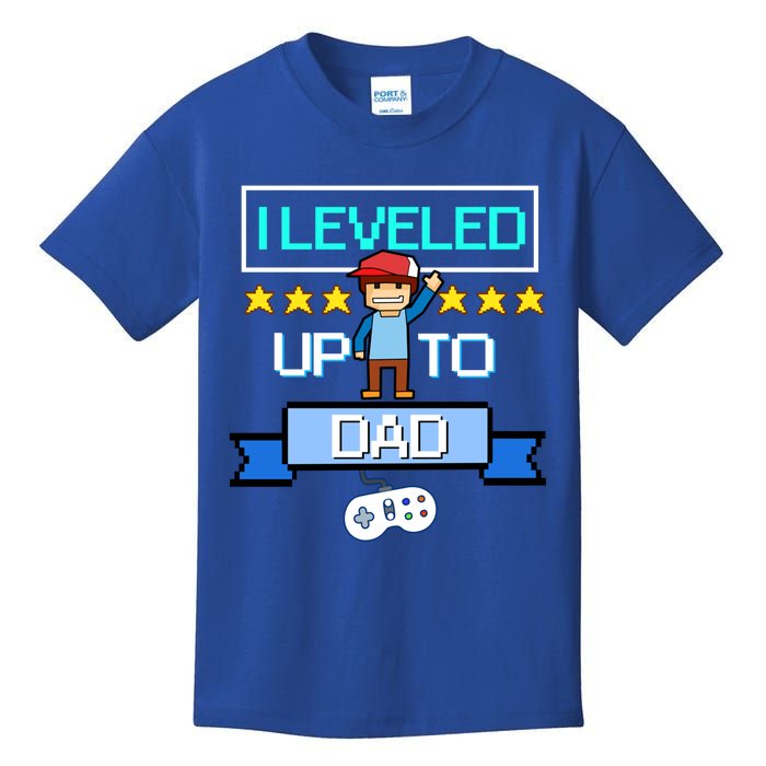 Funny I Leveled Up To Dad Retro Daddy Gamer Pixel Video Game Cool Gift Kids T-Shirt