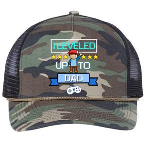 Funny I Leveled Up To Dad Retro Daddy Gamer Pixel Video Game Cool Gift Retro Rope Trucker Hat Cap