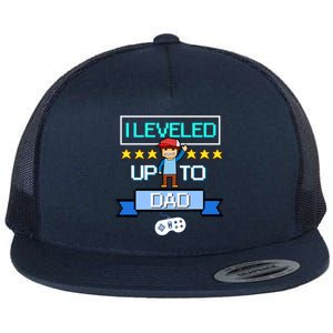 Funny I Leveled Up To Dad Retro Daddy Gamer Pixel Video Game Cool Gift Flat Bill Trucker Hat