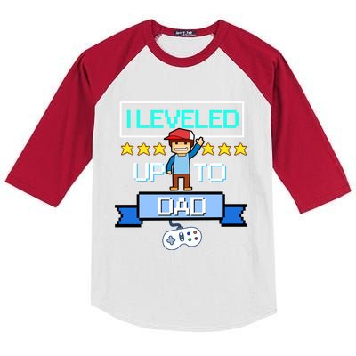 Funny I Leveled Up To Dad Retro Daddy Gamer Pixel Video Game Cool Gift Kids Colorblock Raglan Jersey