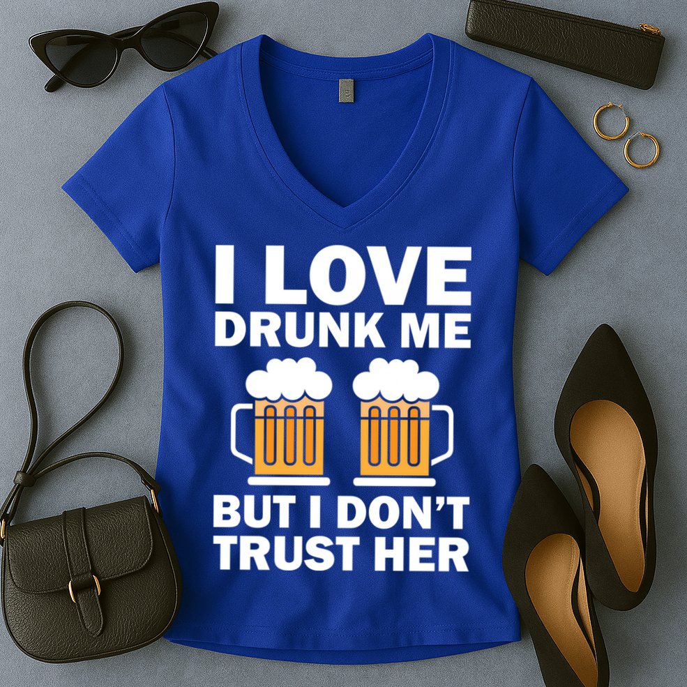 Funny I Love Drunk Me But I Dont Trust Her Gift Women's V-Neck T-Shirt