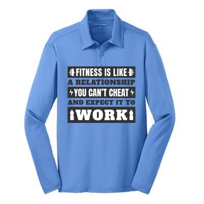 Fitness Is Like A Relationship You Can't Cheat Motivational Silk Touch Performance Long Sleeve Polo