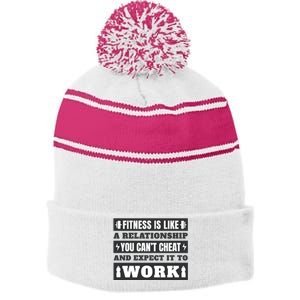 Fitness Is Like A Relationship You Can't Cheat Motivational Stripe Pom Pom Beanie