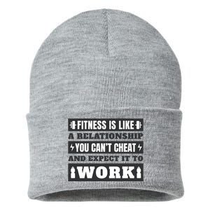 Fitness Is Like A Relationship You Can't Cheat Motivational Sustainable Knit Beanie