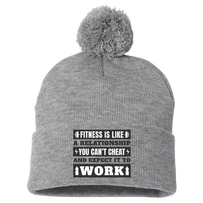 Fitness Is Like A Relationship You Can't Cheat Motivational Pom Pom 12in Knit Beanie