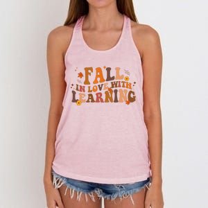 Fall In Love With Learning Fall Teacher Thanksgiving Retro Women's Knotted Racerback Tank