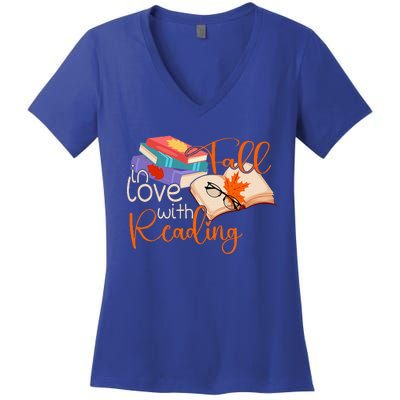 Fall In Love With Reading Fall Leaves Autumn Thanksgiving   Women's V-Neck T-Shirt