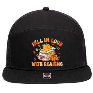 Fall In Love With Reading Book Autumn Pumpkins And Teachers 7 Panel Mesh Trucker Snapback Hat