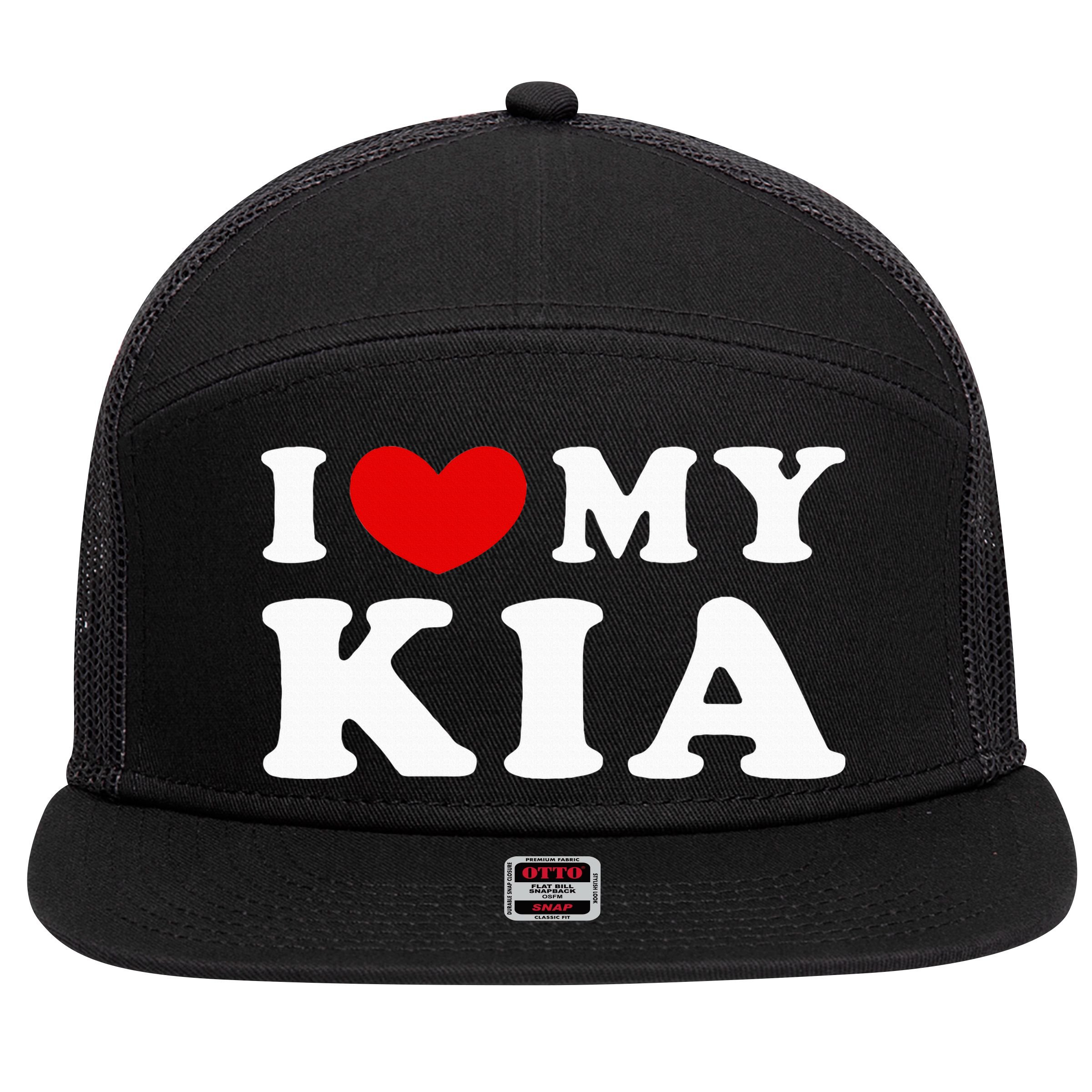 Funny I Love My Kia I Heart My Kia 7 Panel Mesh Trucker Snapback Hat