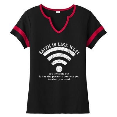 Faith Is Like Wifi God Jesus Religious Christian Ladies Halftime Notch Neck Tee