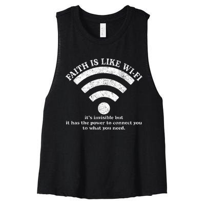 Faith Is Like Wifi God Jesus Religious Christian Women's Racerback Cropped Tank