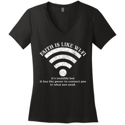 Faith Is Like Wifi God Jesus Religious Christian Women's V-Neck T-Shirt