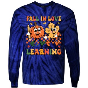 Fall In Love With Learning Thanksgiving Teacher Student Tie-Dye Long Sleeve Shirt