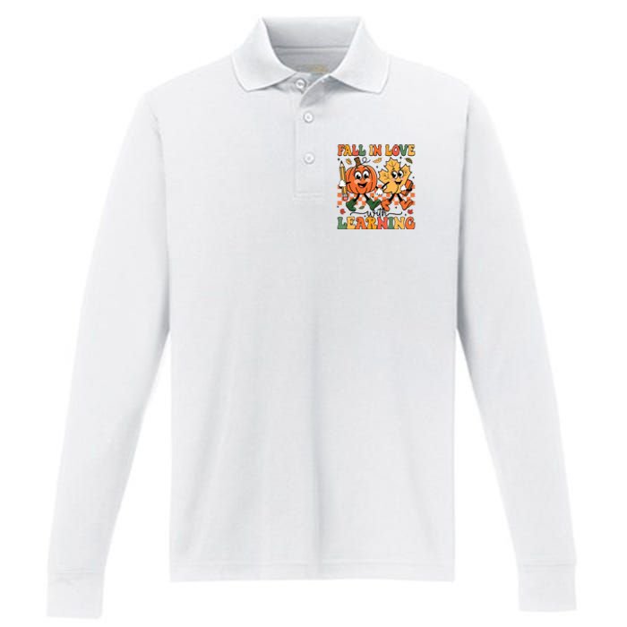 Fall In Love With Learning Thanksgiving Teacher Student Performance Long Sleeve Polo