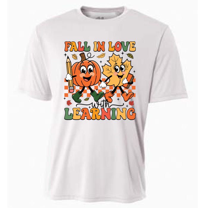 Fall In Love With Learning Thanksgiving Teacher Student Cooling Performance Crew T-Shirt