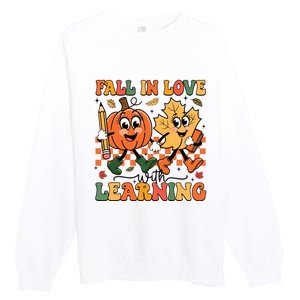 Fall In Love With Learning Thanksgiving Teacher Student Premium Crewneck Sweatshirt