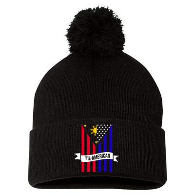 FillAmerican Filipino Philippines USA Flag Pom Pom 12in Knit Beanie