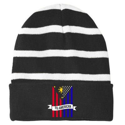 FillAmerican Filipino Philippines USA Flag Striped Beanie with Solid Band