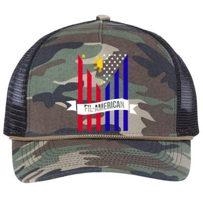 FillAmerican Filipino Philippines USA Flag Retro Rope Trucker Hat Cap