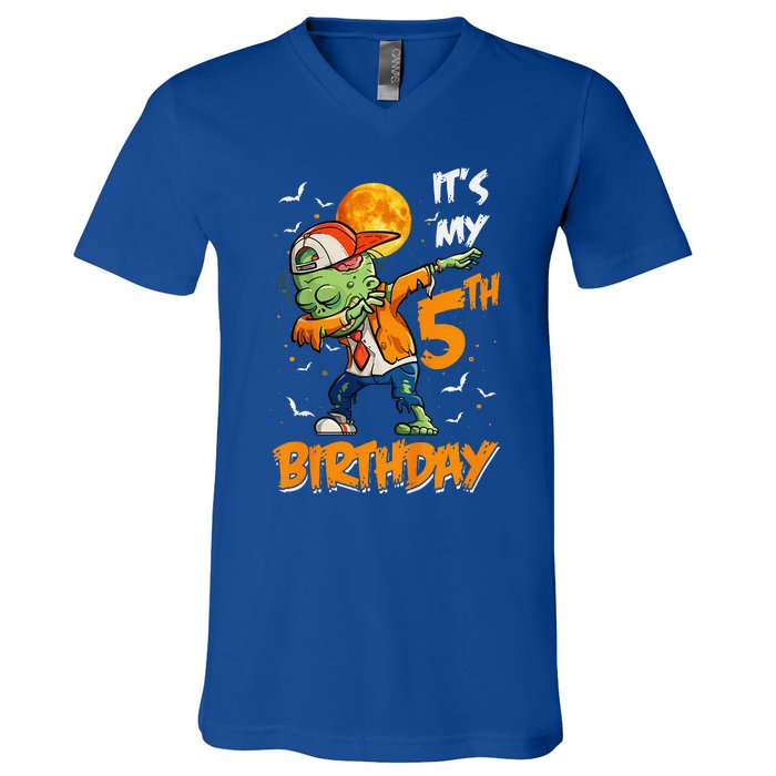 Funny Its My 5th Birthday Dabbing Zombie Halloween Costume V-Neck T-Shirt