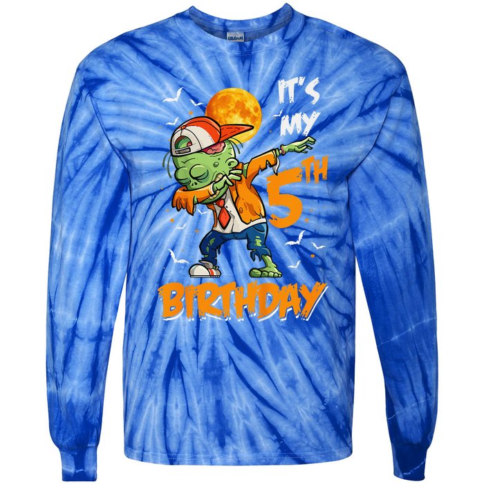 Funny Its My 5th Birthday Dabbing Zombie Halloween Costume Tie-Dye Long Sleeve Shirt