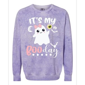 Funny Its My Boo Day Cute Halloween Birthday Ghost Pink Bow Colorblast Crewneck Sweatshirt