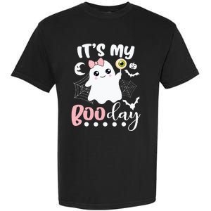 Funny Its My Boo Day Cute Halloween Birthday Ghost Pink Bow Garment-Dyed Heavyweight T-Shirt