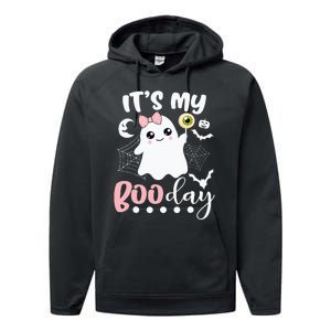 Funny Its My Boo Day Cute Halloween Birthday Ghost Pink Bow Performance Fleece Hoodie