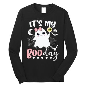 Funny Its My Boo Day Cute Halloween Birthday Ghost Pink Bow Long Sleeve Shirt