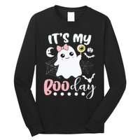 Funny Its My Boo Day Cute Halloween Birthday Ghost Pink Bow Long Sleeve Shirt