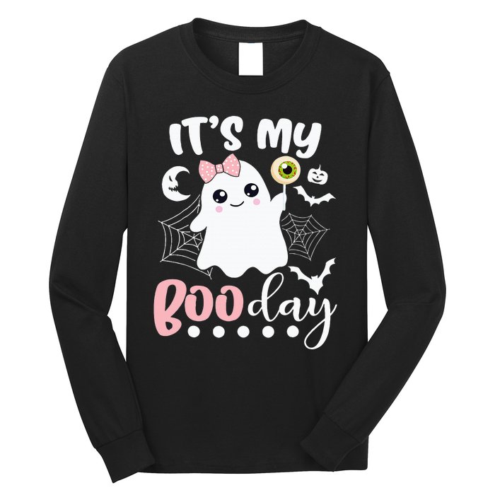 Funny Its My Boo Day Cute Halloween Birthday Ghost Pink Bow Long Sleeve Shirt