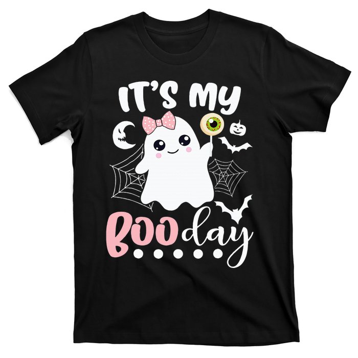 Funny Its My Boo Day Cute Halloween Birthday Ghost Pink Bow T-Shirt