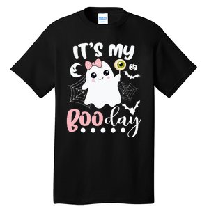 Funny Its My Boo Day Cute Halloween Birthday Ghost Pink Bow Tall T-Shirt