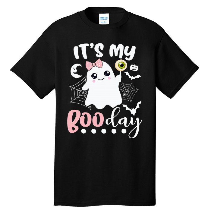 Funny Its My Boo Day Cute Halloween Birthday Ghost Pink Bow Tall T-Shirt