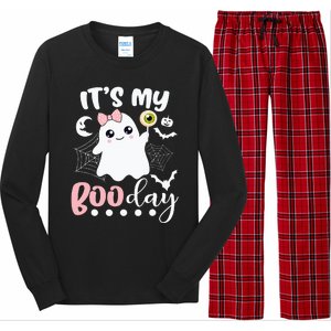 Funny Its My Boo Day Cute Halloween Birthday Ghost Pink Bow Long Sleeve Pajama Set