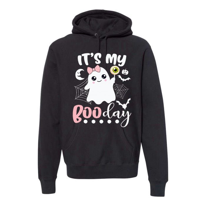 Funny Its My Boo Day Cute Halloween Birthday Ghost Pink Bow Premium Hoodie