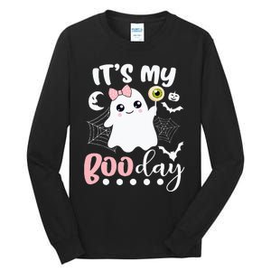 Funny Its My Boo Day Cute Halloween Birthday Ghost Pink Bow Tall Long Sleeve T-Shirt