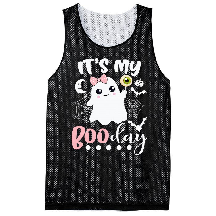 Funny Its My Boo Day Cute Halloween Birthday Ghost Pink Bow Mesh Reversible Basketball Jersey Tank