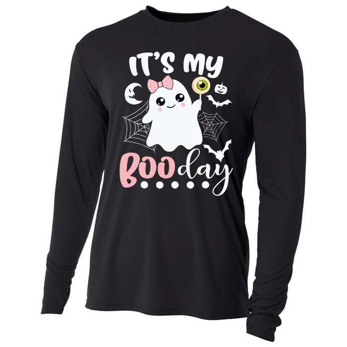 Funny Its My Boo Day Cute Halloween Birthday Ghost Pink Bow Cooling Performance Long Sleeve Crew