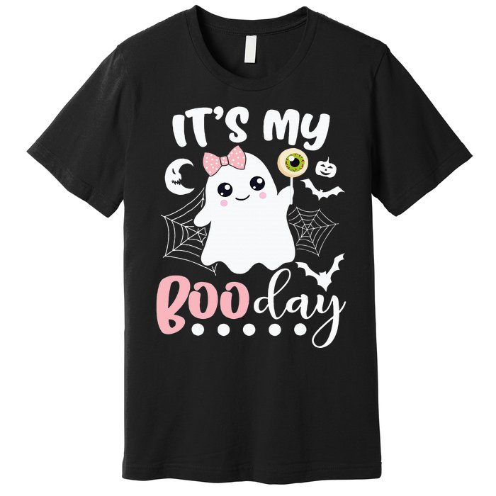 Funny Its My Boo Day Cute Halloween Birthday Ghost Pink Bow Premium T-Shirt