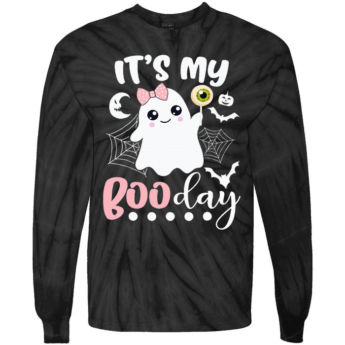 Funny Its My Boo Day Cute Halloween Birthday Ghost Pink Bow Tie-Dye Long Sleeve Shirt