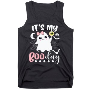 Funny Its My Boo Day Cute Halloween Birthday Ghost Pink Bow Tank Top