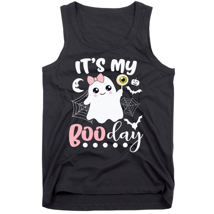 Funny Its My Boo Day Cute Halloween Birthday Ghost Pink Bow Tank Top