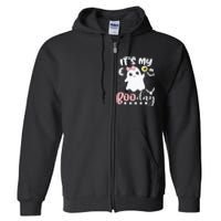 Funny Its My Boo Day Cute Halloween Birthday Ghost Pink Bow Full Zip Hoodie