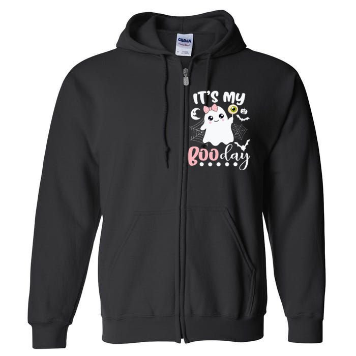 Funny Its My Boo Day Cute Halloween Birthday Ghost Pink Bow Full Zip Hoodie