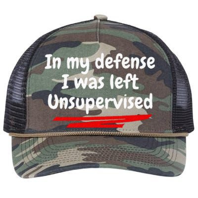 Funny In My Defense I Was Left Unsupervised Retro Rope Trucker Hat Cap